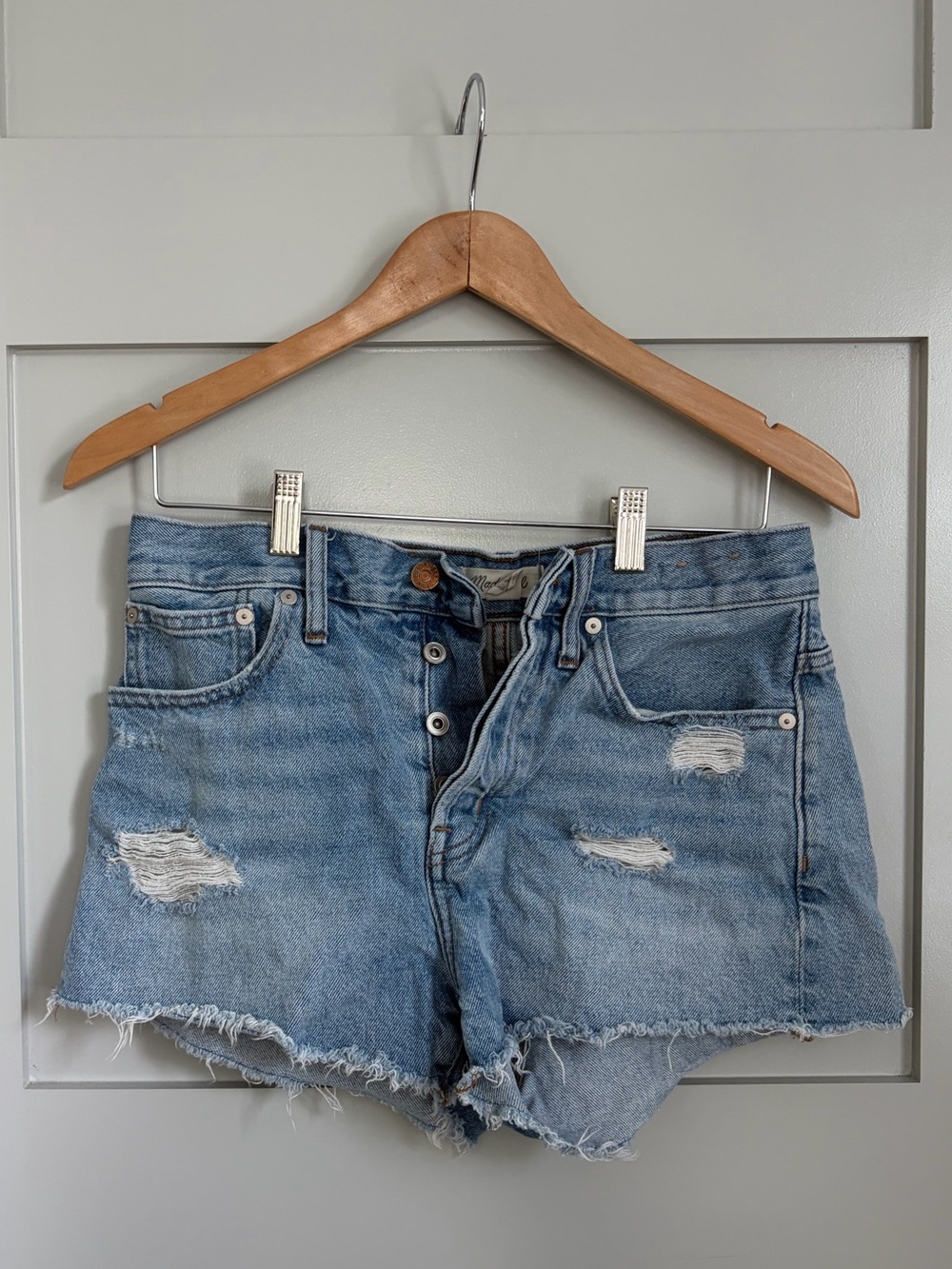 Madewell Light Blue Relaxed Distressed Denim Cutoff Shorts